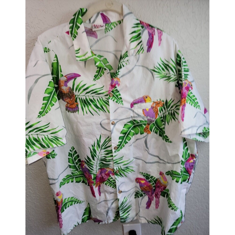Barefoot In Paradise Toucan Parrot Hawaiian Shirt XL Mens Tropical Button Front
